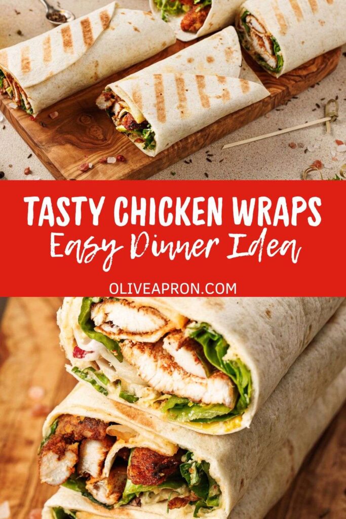 Chicken Tortilla Wraps in a wooden surface.