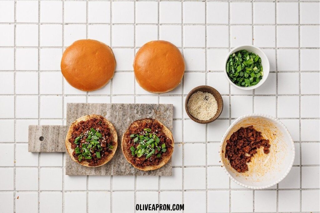 Toasted bun burgers with ingredients to make sloppy joes.