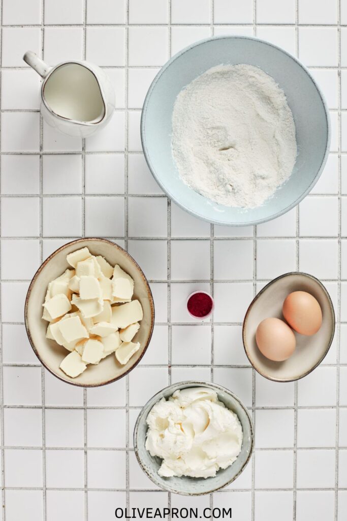 Red velvet cake truffles ingredients.