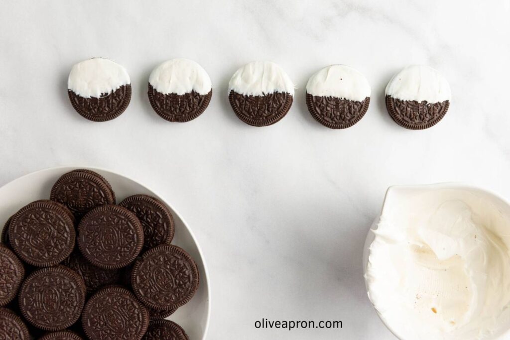 Valentine Oreos dipped in white candy melts.