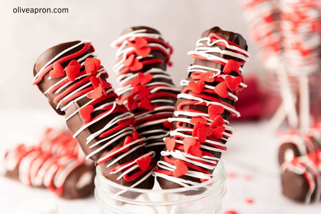 Valentines marshmallow pops close up
