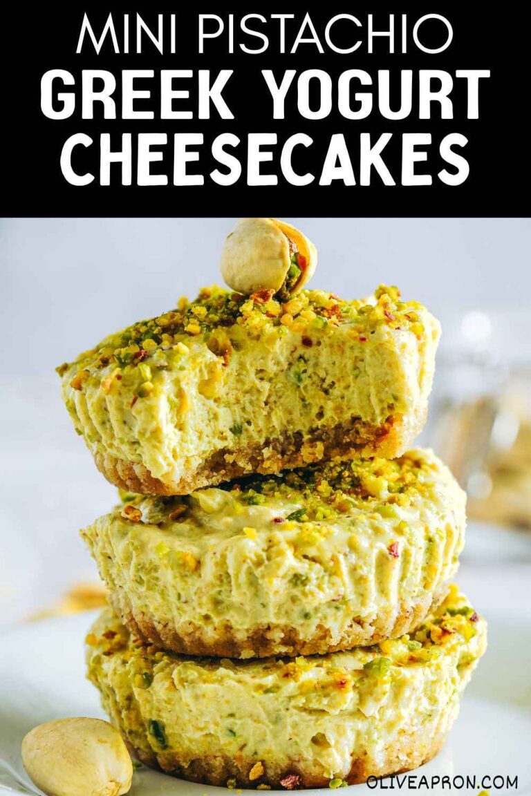 Mini pistachio greek yogurt cheesecakes pin