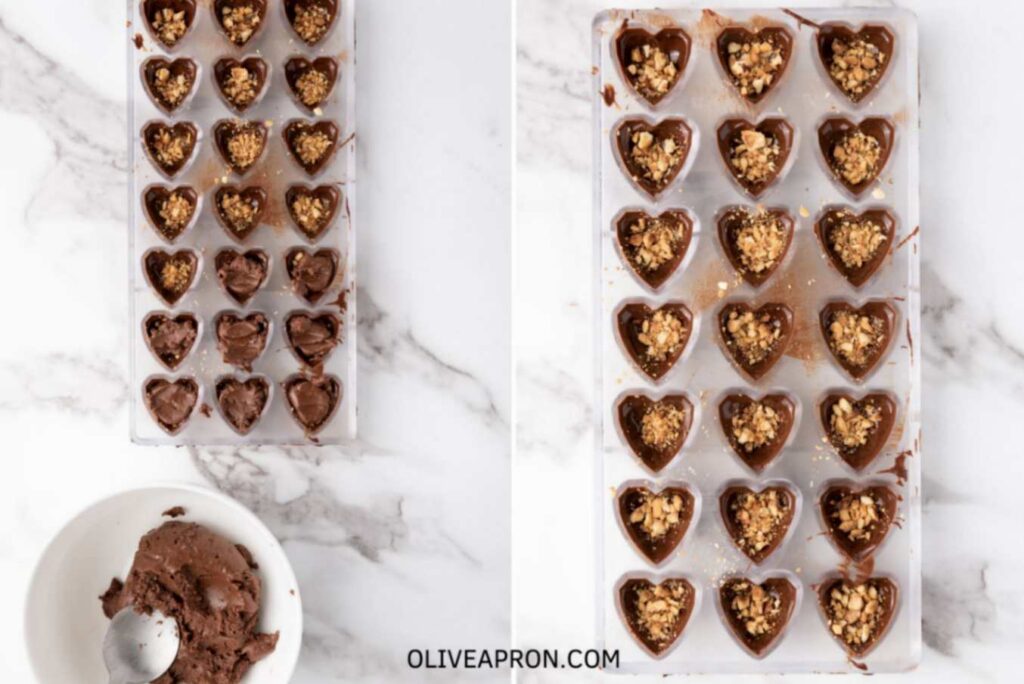Nutella in molds with hazelnuts