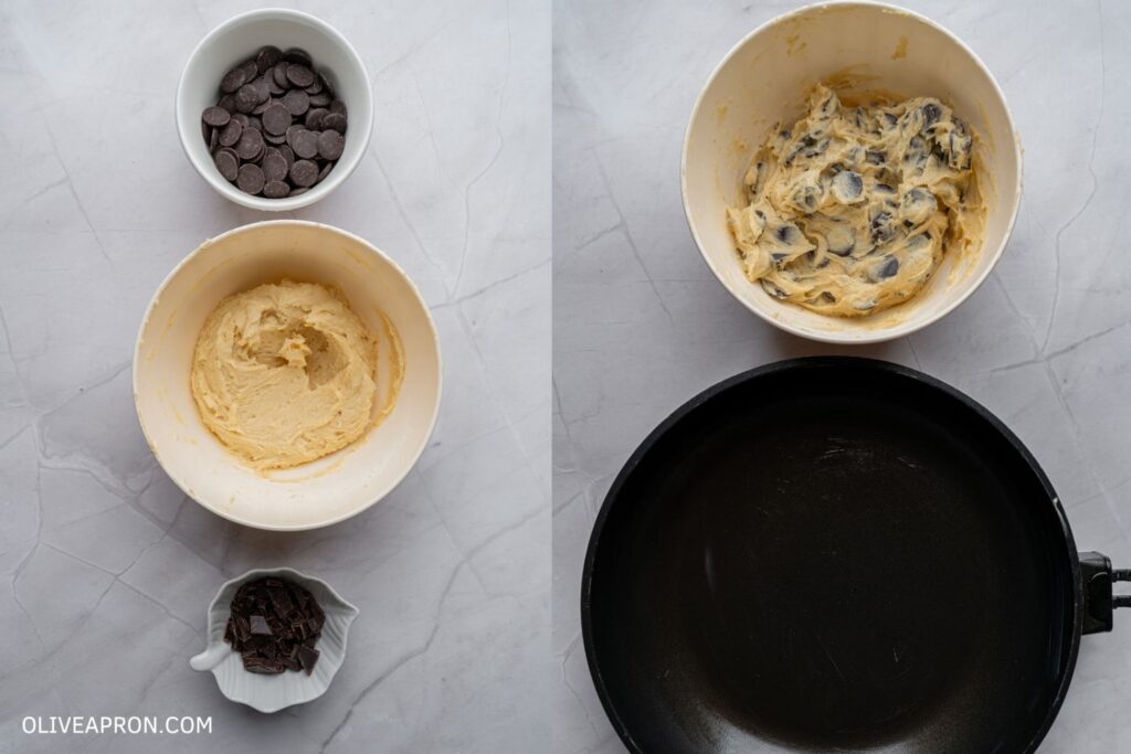 Mixing in chocolate chips.
