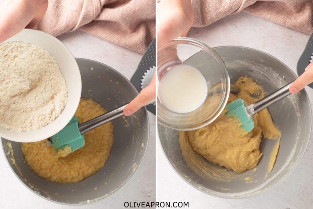 Adding flour and milk