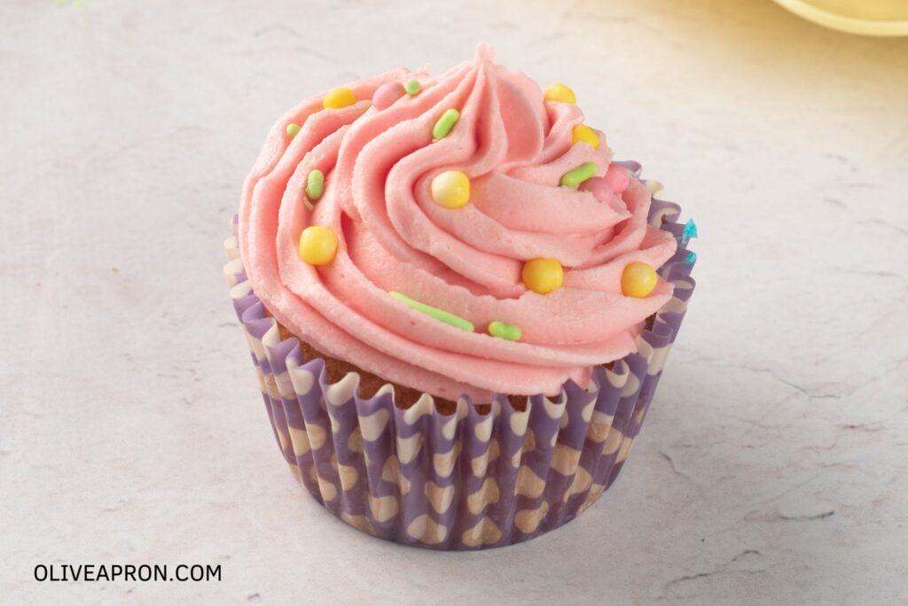 Close up of a Spring pink cupcake