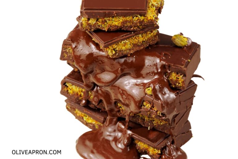 Dubai chocolate pieces stacked on top of each other