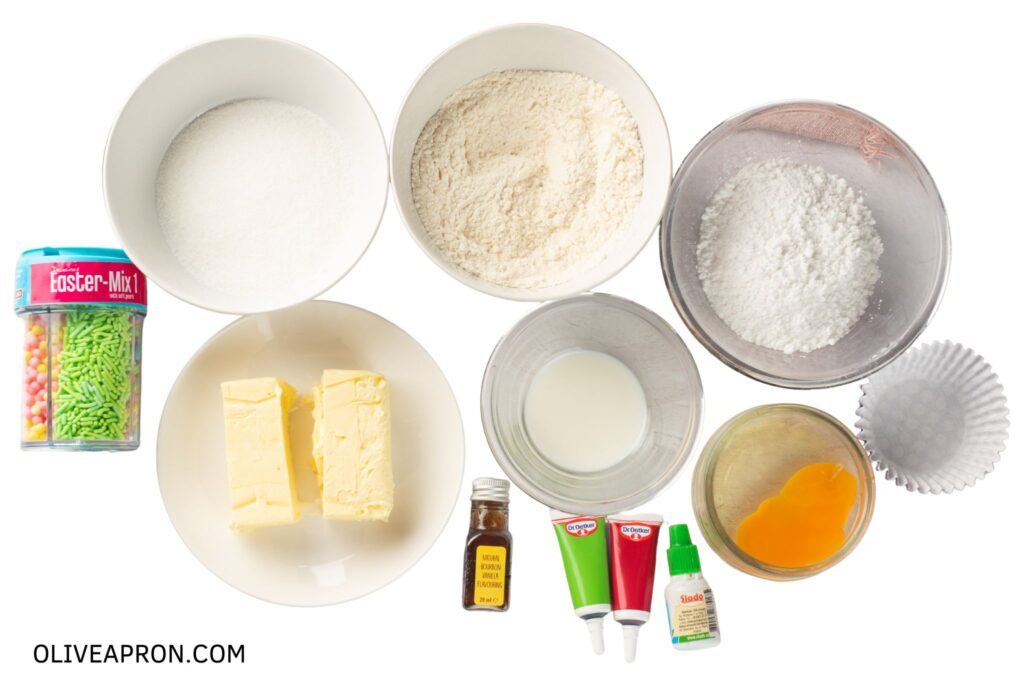 Easter Spring cupcake ingredients