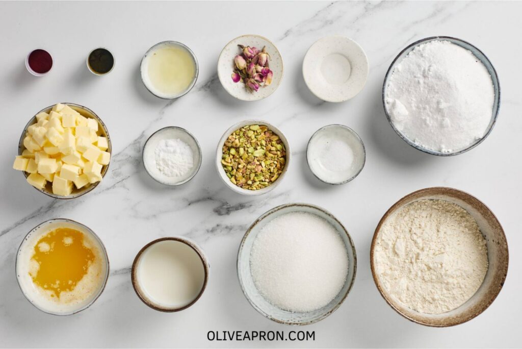 Rose pistachio cupcake ingredients