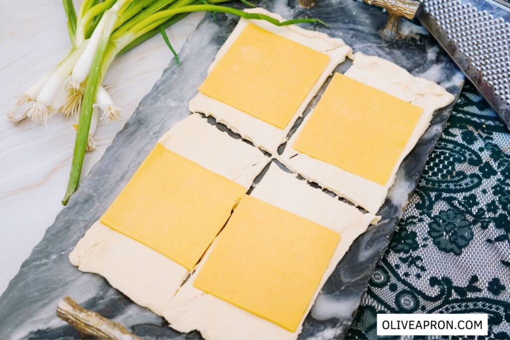 Square crescent dough and cheese