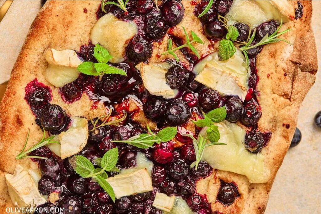 Blueberry goat cheese flatbread close up