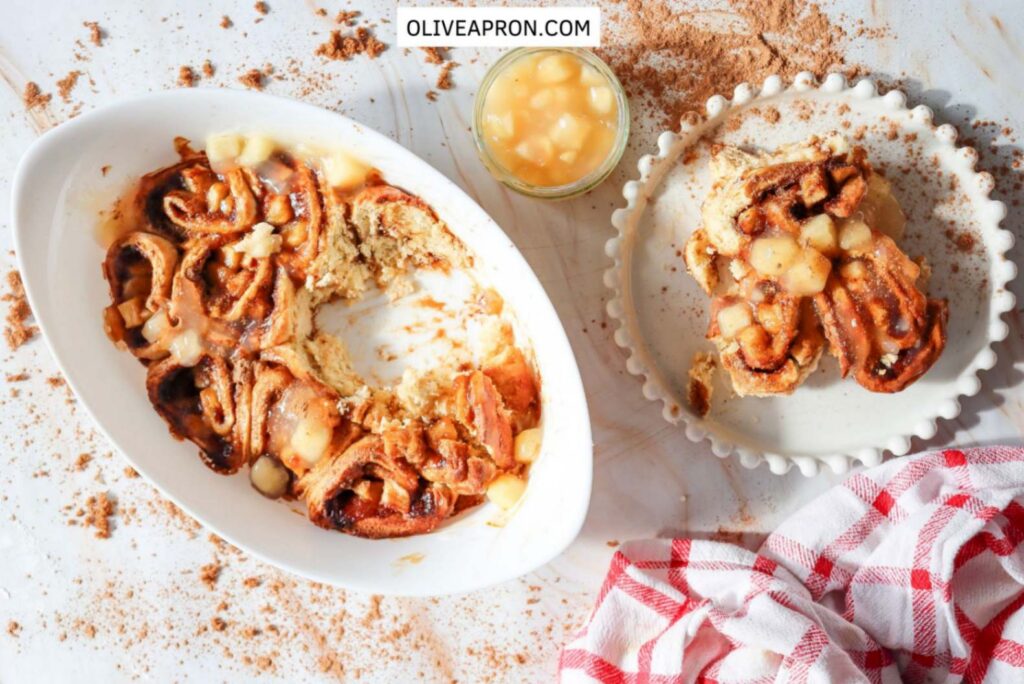 Baked apple cinnamon rolls in a baking dish