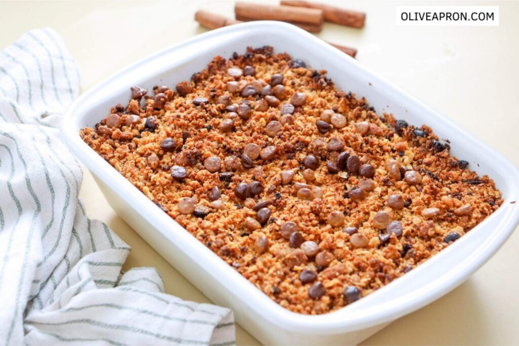 Baked pumpkin crisp in a baking dish