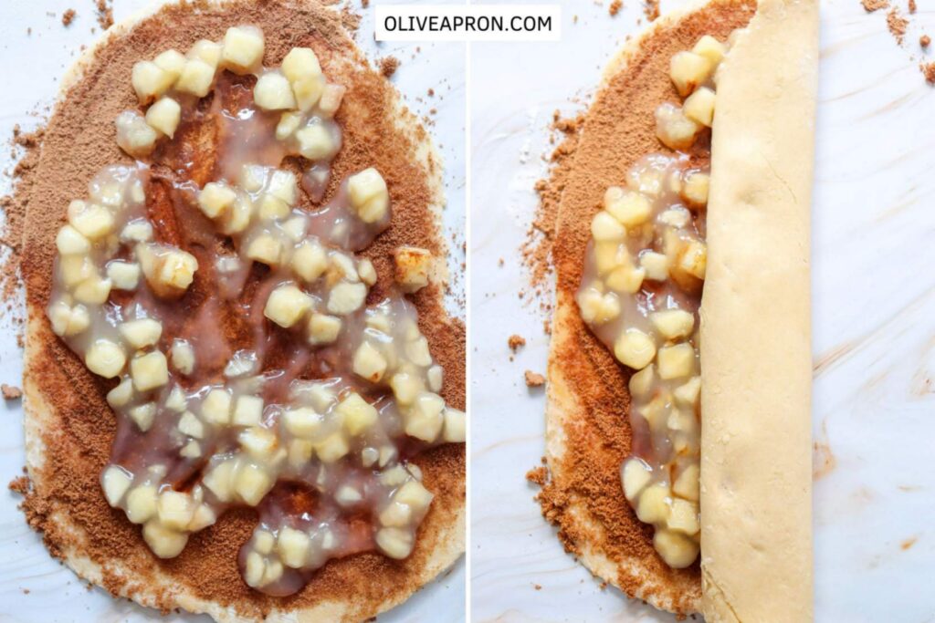 Dough sheet with apple filling