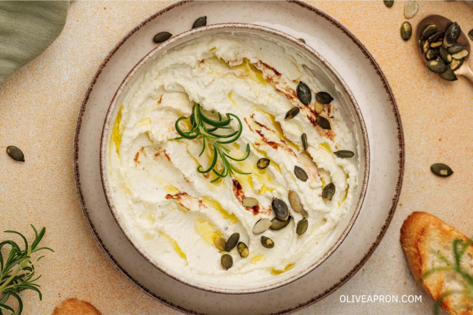 Goat cheese dip in a serving plate