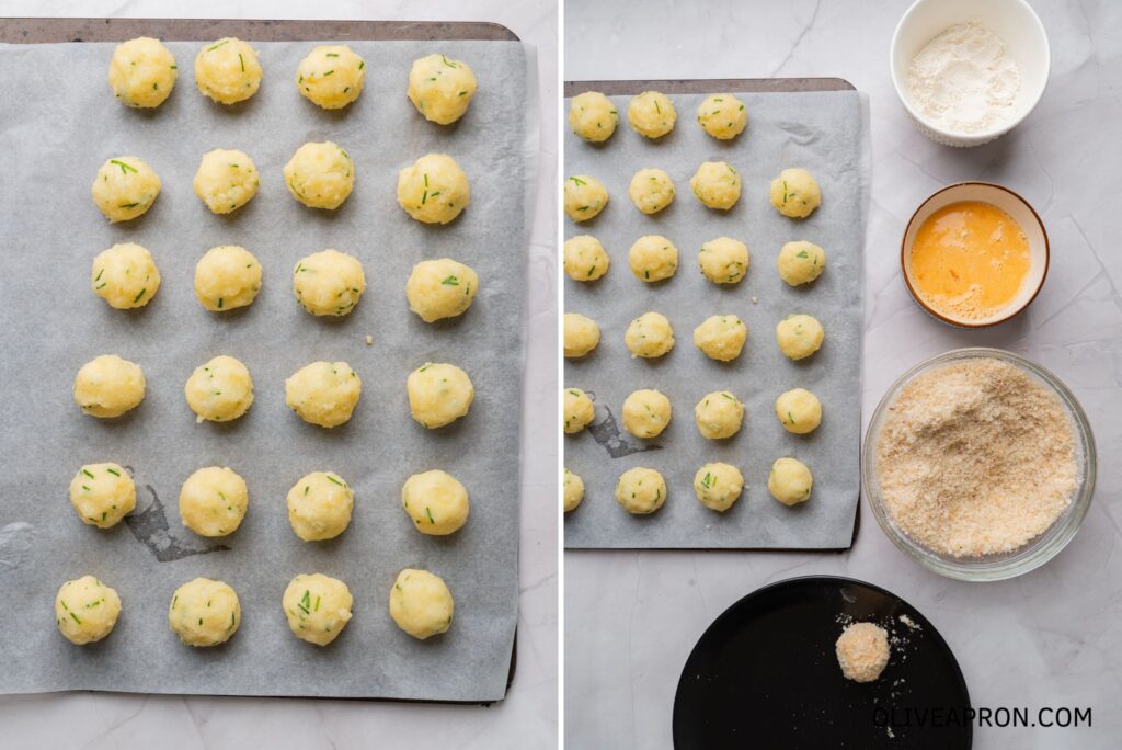 Mash potato mash in a baking tray and ready to be coated