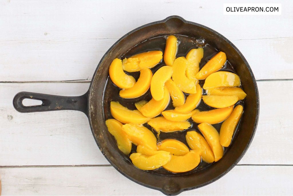 Peaches in cast iron skillet