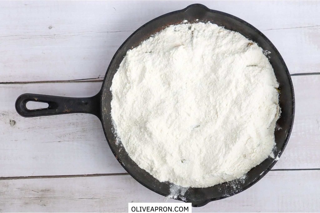 Cake mix over peaches in skillet