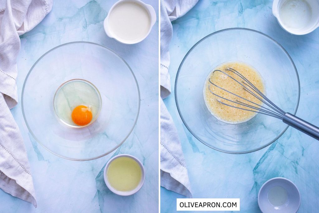 Wet gingerbread pancake ingredients before and after mixing