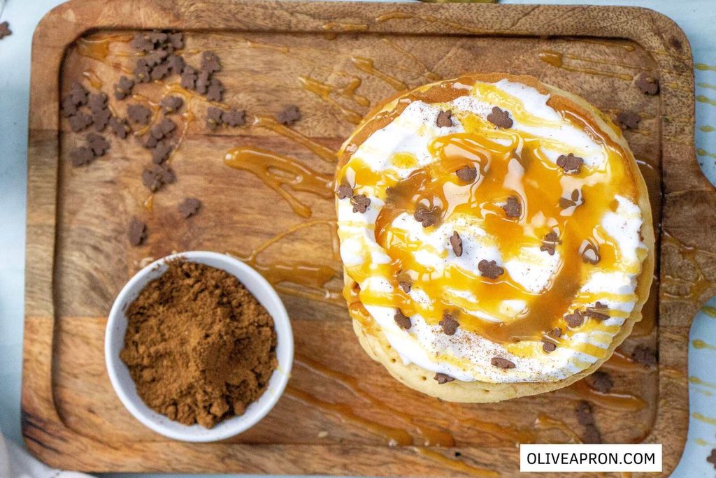 Gingerbread pancake stack with syrup